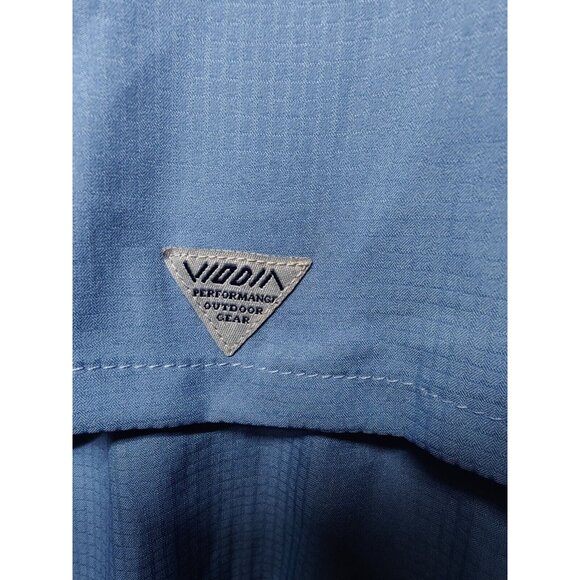 Viodia Blue Long Sleeve Fishing Shirt Roll Tab Snap Button Zip Pockets L - Picture 7 of 12